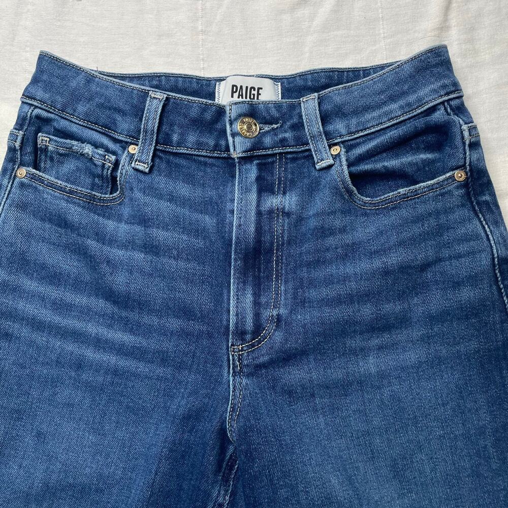 Paige Anessa High Rise Wide Leg Jeans Size 25 Women's Cotton Stretch Raw Hem - Picture 3 of 7